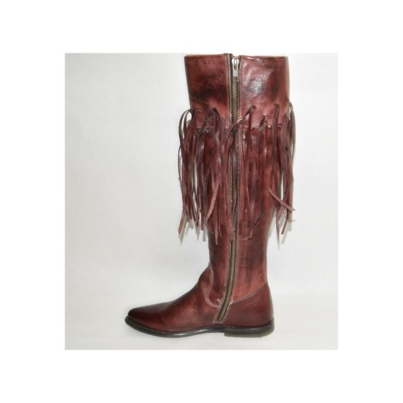 New! Bed Stu Hoplia Fringe Trim Riding Boot Scarlett Rust Red Leather Sz 8 DD293 - Picture 5 of 8